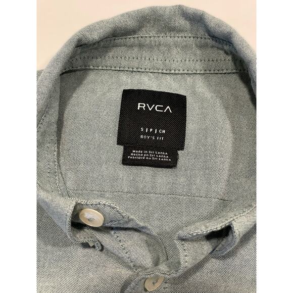 RCVA Boy's Fit Short Sleeve Button Down Shirt Size S Oxford Blue Pocket Woven - Picture 3 of 6